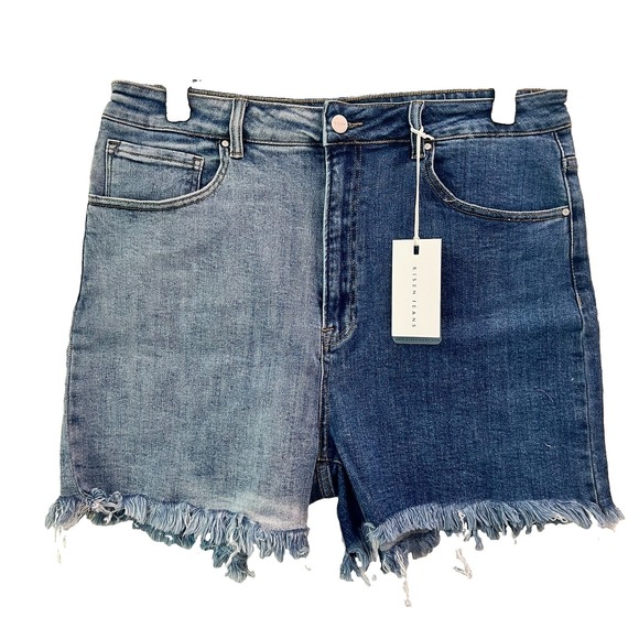 Risen Jeans Pants - Risen Jeans High Rise Two Tone Shorts Womens Blue 2XL Stretchy Raw Hem NEW!